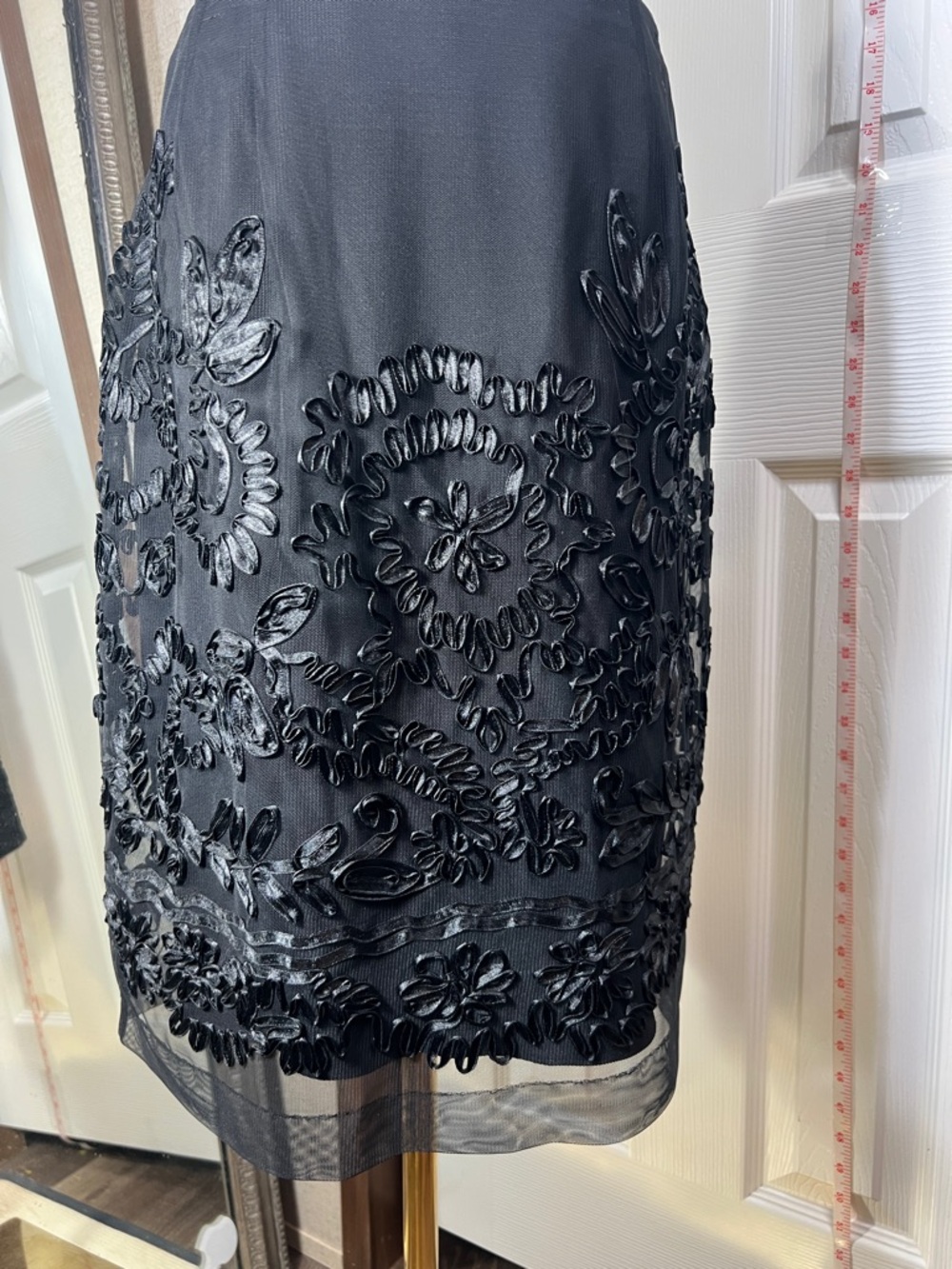 Alex Evenings Black Embroidered Sheer Hem Midi Dress